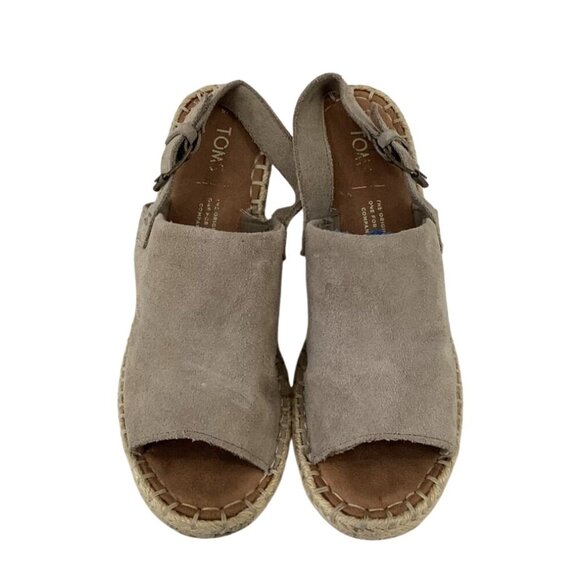 Toms Womens Espadrille Wedge Sandals Gray Suede Peep Toe Size 6 - Picture 2 of 8